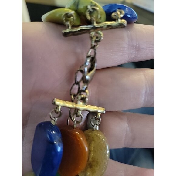 Chunky Multi-strand Polished Gemstone Necklace Oval Natural Statement Adjustable - Picture 12 of 12